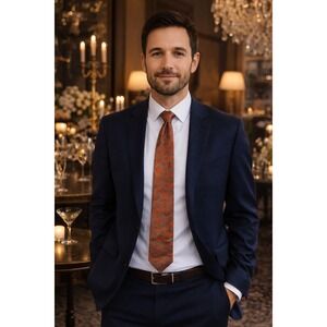 Robert Talbott Best of‎ Class Silk Tie Orange Blue Paisley Handsewn Made in USA